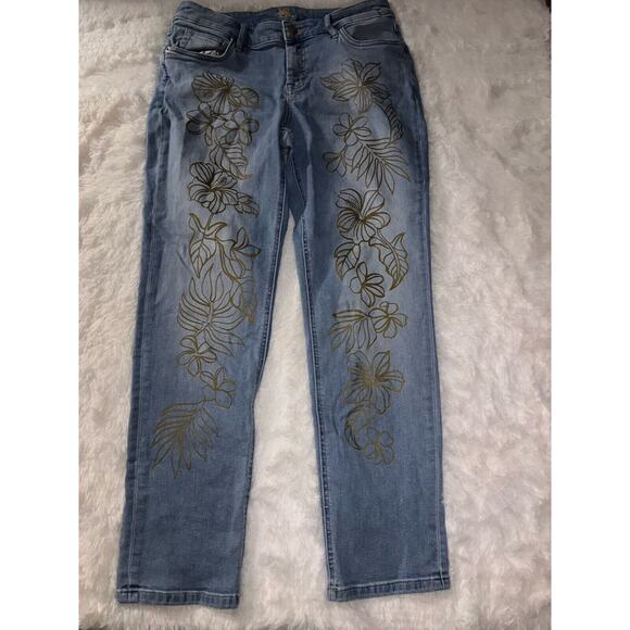 Tommy Bahama Denim “ Lt Paradise Slim Boyfriend” 29x29 Flower Design Jeans. - Picture 1 of 12